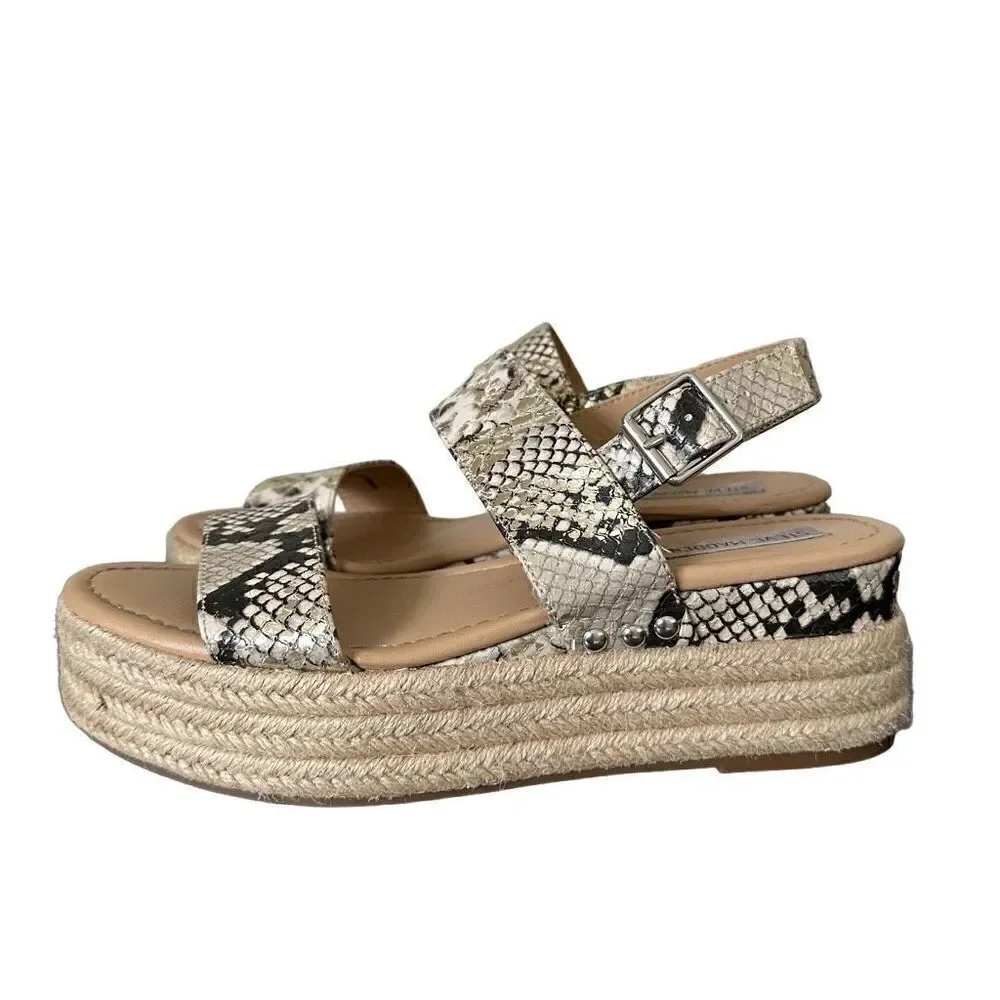 Steve Madden Fifer Python Snake Print Espadrille Wedge Sandals size 8.5